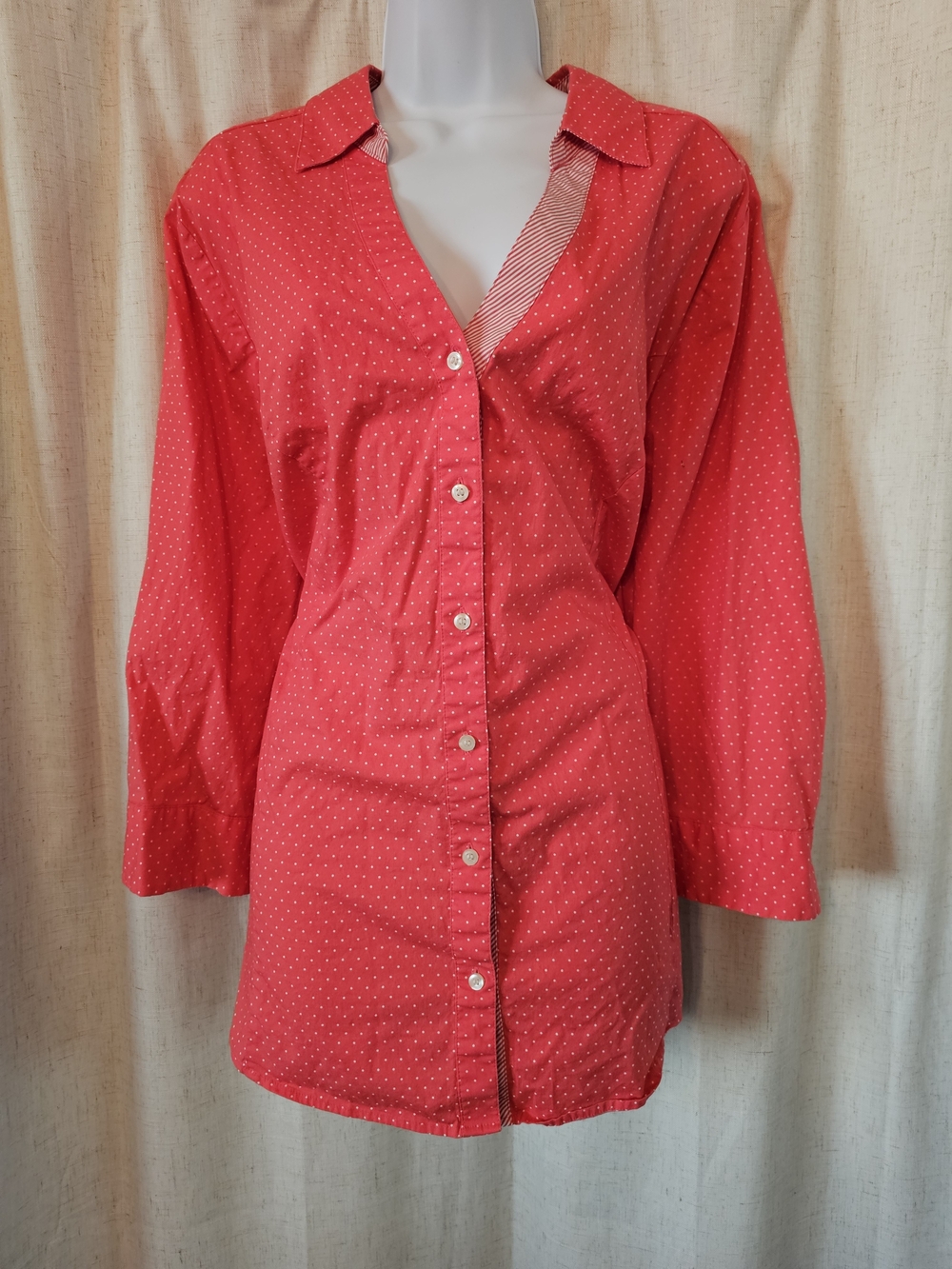 Lane Bryant Coral Red Polka Dot Button-Down Shirt